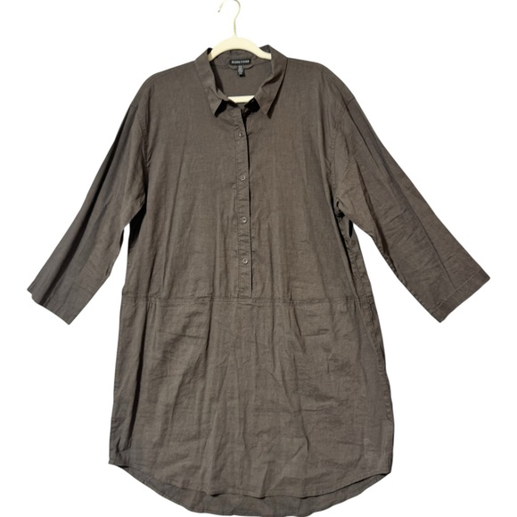 Eileen Fisher Women’s Dress LARGE Taupe Casual Button Down Shirt Dress - Picture 1 of 12